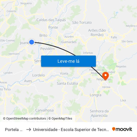 Portela de Vermil to Universidade - Escola Superior de Tecnologia e Gestão de Felgueiras map