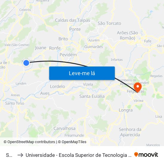 Souto to Universidade - Escola Superior de Tecnologia e Gestão de Felgueiras map