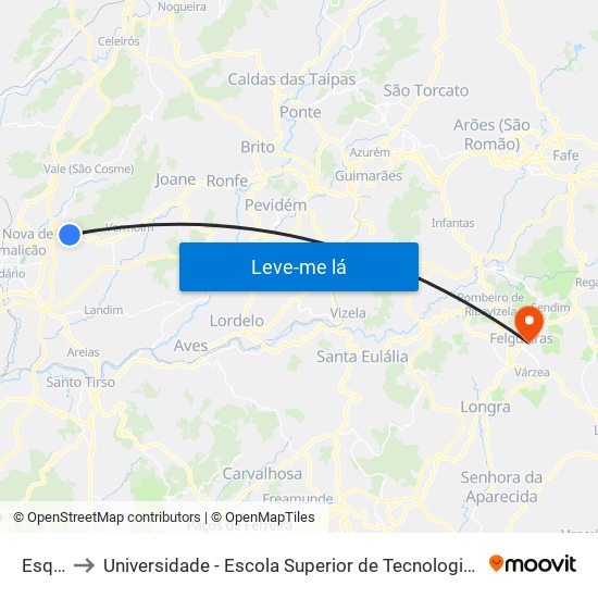 Esquivó to Universidade - Escola Superior de Tecnologia e Gestão de Felgueiras map