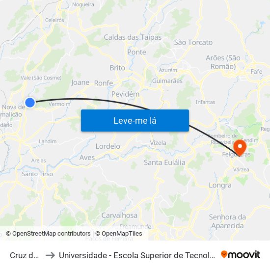 Cruz de Pelo I to Universidade - Escola Superior de Tecnologia e Gestão de Felgueiras map