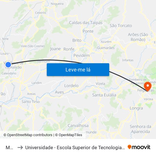 Marco to Universidade - Escola Superior de Tecnologia e Gestão de Felgueiras map