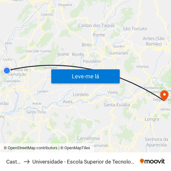 Castanhal to Universidade - Escola Superior de Tecnologia e Gestão de Felgueiras map