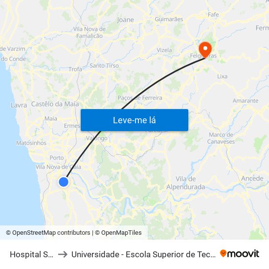 Hospital Santos Silva to Universidade - Escola Superior de Tecnologia e Gestão de Felgueiras map