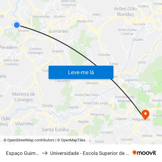 Espaço Guimarães (Entrada) to Universidade - Escola Superior de Tecnologia e Gestão de Felgueiras map