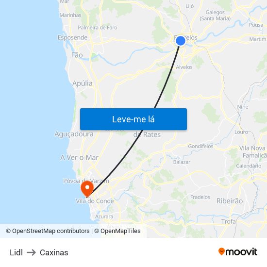 Lidl to Caxinas map