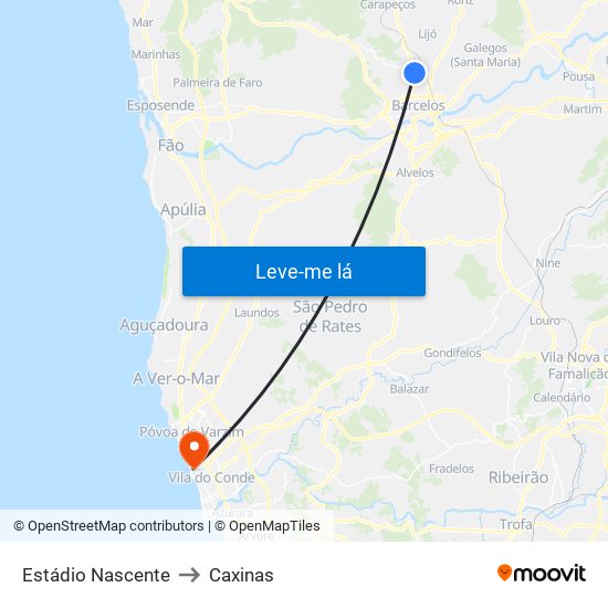 Estádio Nascente to Caxinas map