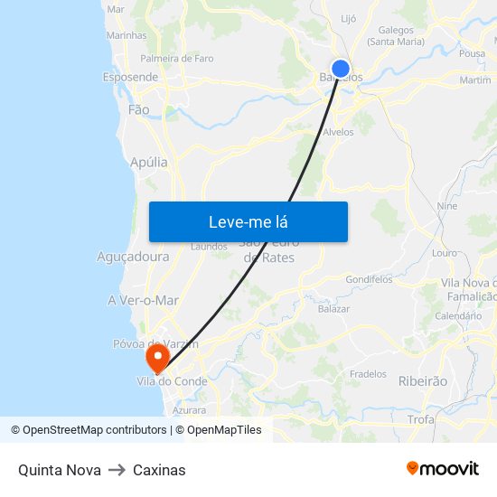 Quinta Nova to Caxinas map