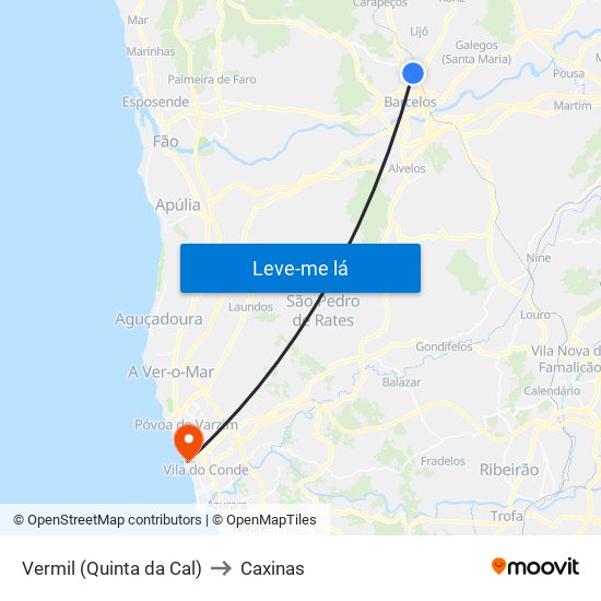 Vermil (Quinta da Cal) to Caxinas map
