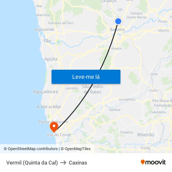 Vermil (Quinta da Cal) to Caxinas map