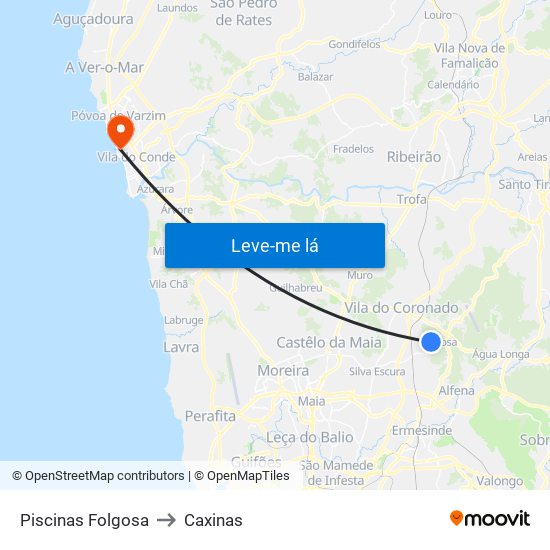 Piscinas Folgosa to Caxinas map