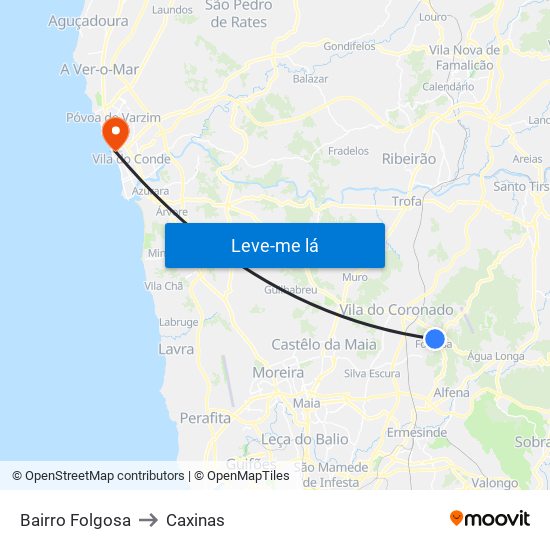 Bairro Folgosa to Caxinas map