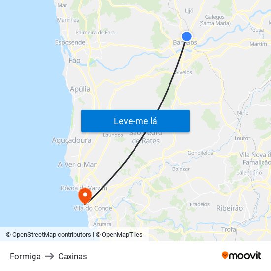 Formiga to Caxinas map