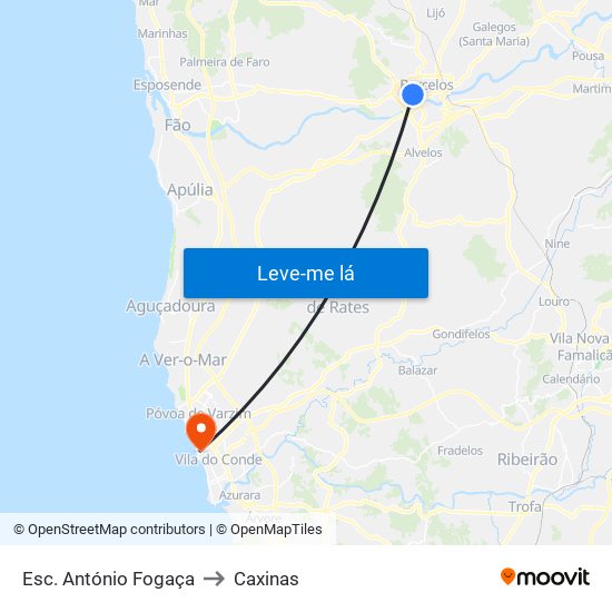 Esc. António Fogaça to Caxinas map