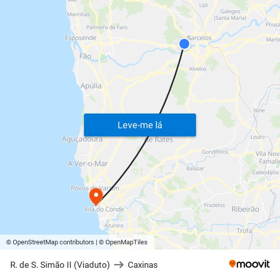 R. de S. Simão II (Viaduto) to Caxinas map