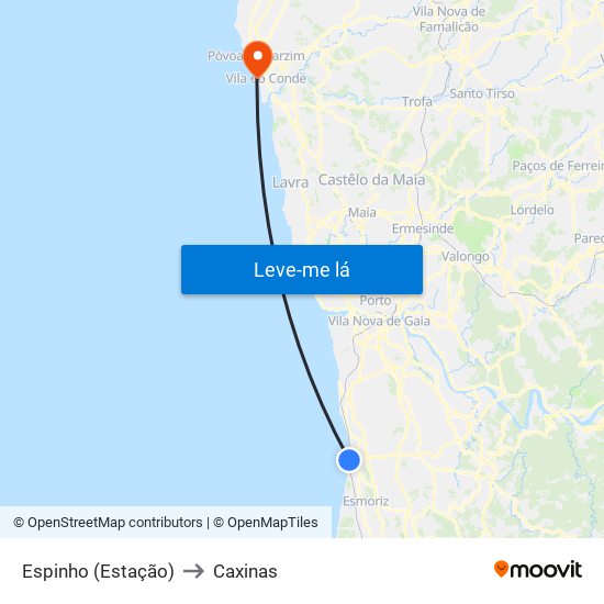 Espinho (Estação) to Caxinas map
