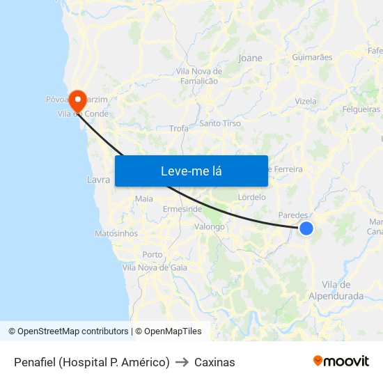 Penafiel (Hospital P. Américo) to Caxinas map