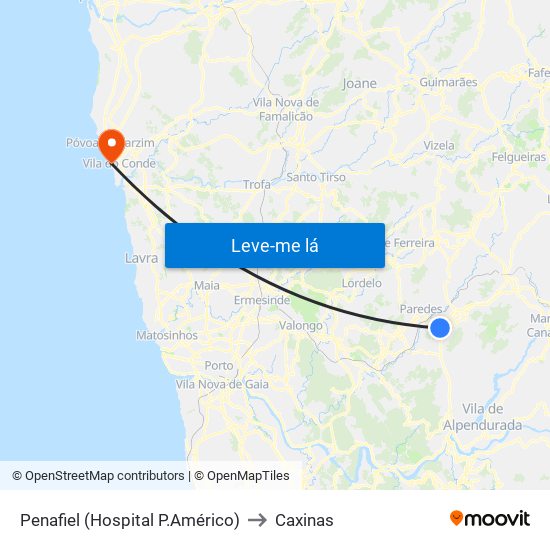Penafiel (Hospital P.Américo) to Caxinas map