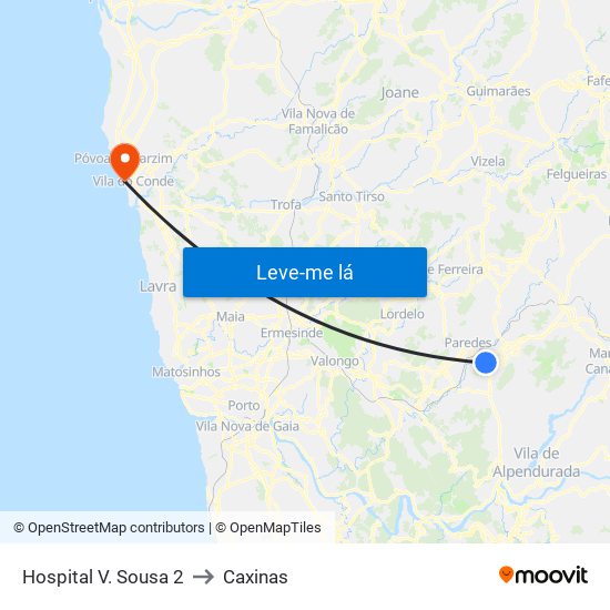 Hospital V. Sousa 2 to Caxinas map