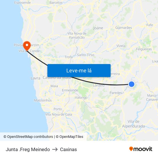 Junta .Freg Meinedo to Caxinas map