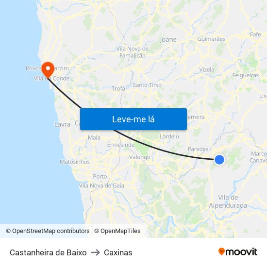 Castanheira de Baixo to Caxinas map
