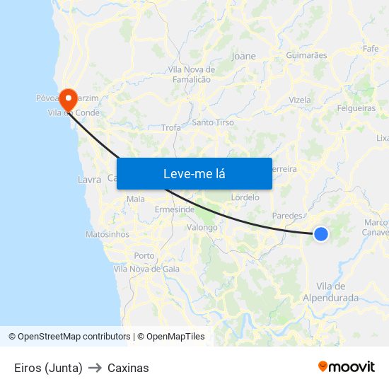 Eiros (Junta) to Caxinas map