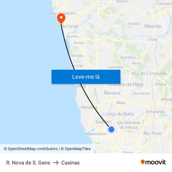 R. Nova de S. Gens to Caxinas map