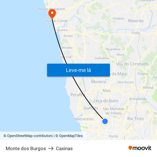 Monte dos Burgos to Caxinas map