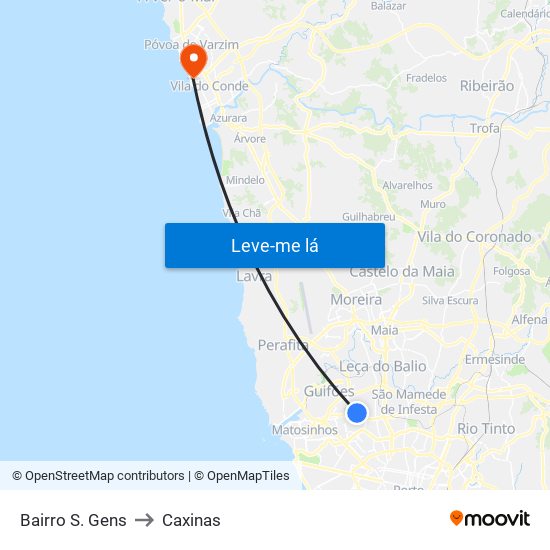 Bairro S. Gens to Caxinas map