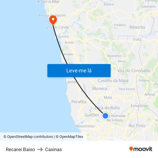 Recarei Baixo to Caxinas map