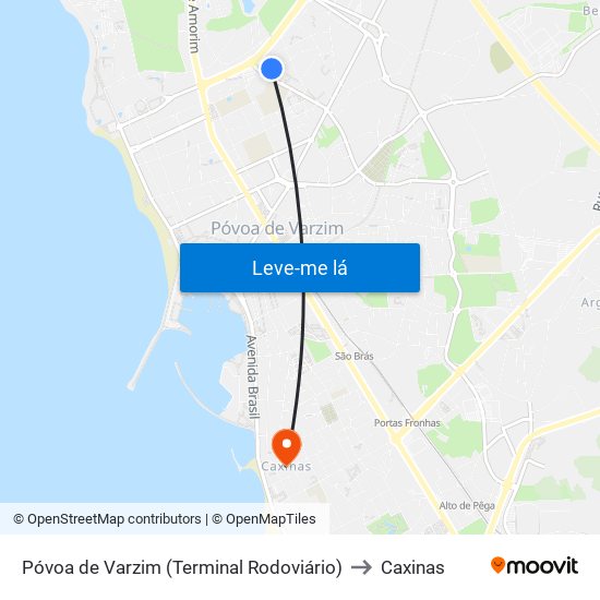 Póvoa de Varzim (Terminal Rodoviário) to Caxinas map