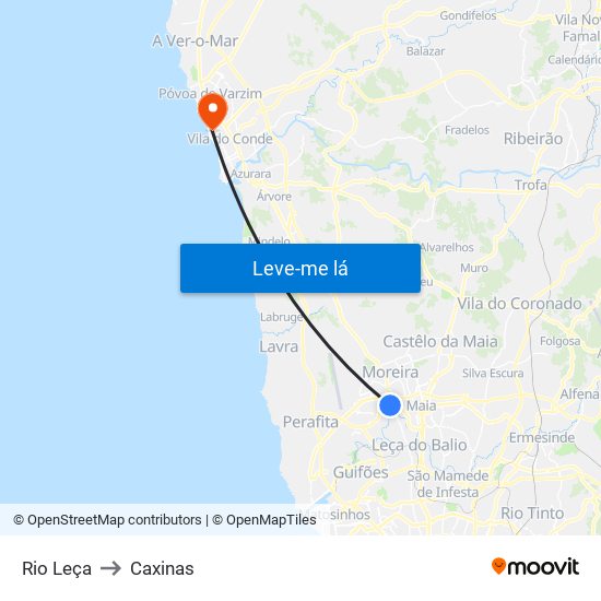 Rio Leça to Caxinas map