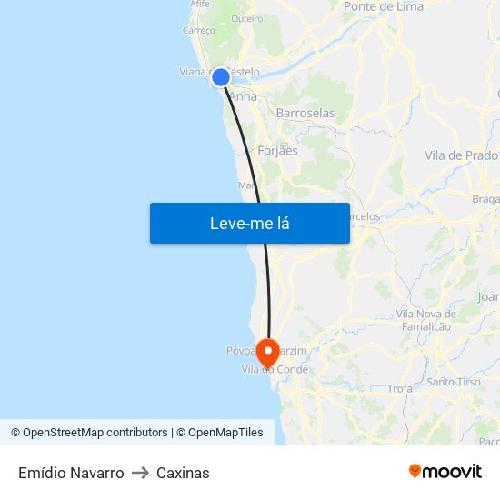 Emídio Navarro to Caxinas map