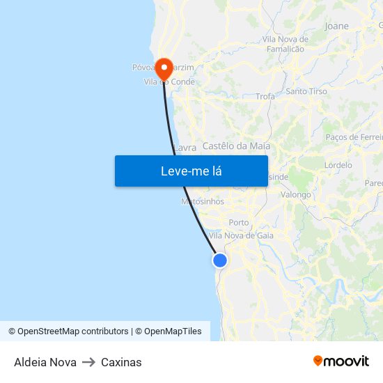 Aldeia Nova to Caxinas map