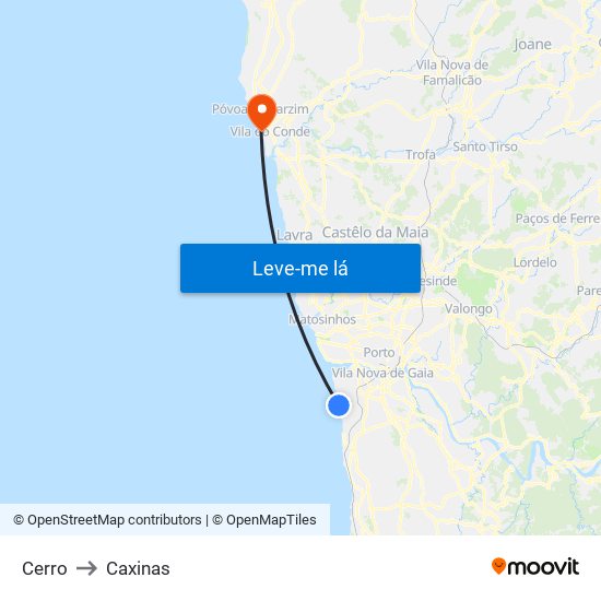 Cerro to Caxinas map