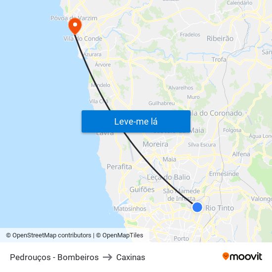 Pedrouços - Bombeiros to Caxinas map