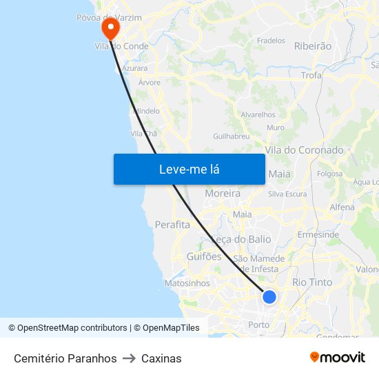 Cemitério Paranhos to Caxinas map