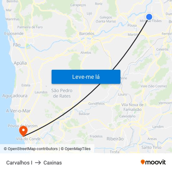 Carvalhos I to Caxinas map