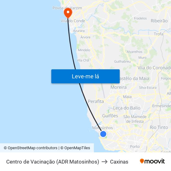 Centro de Vacinação (ADR Matosinhos) to Caxinas map