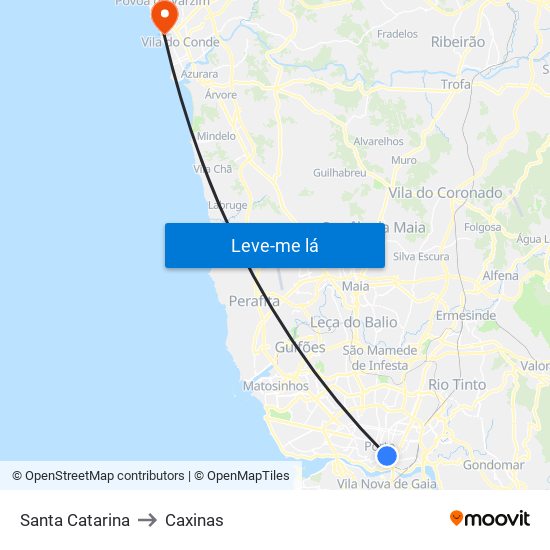 Santa Catarina to Caxinas map