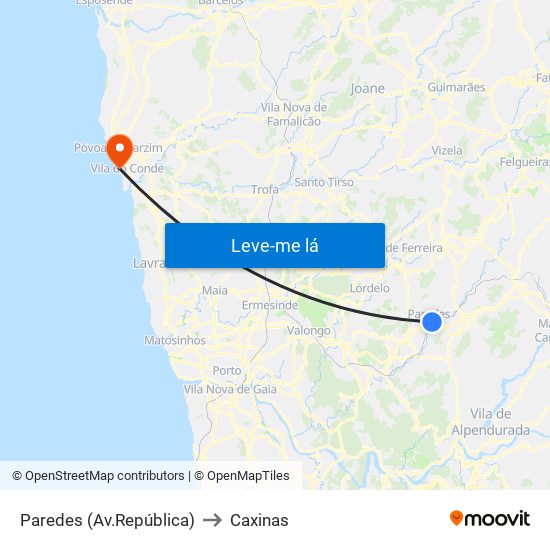 Paredes (Av.República) to Caxinas map