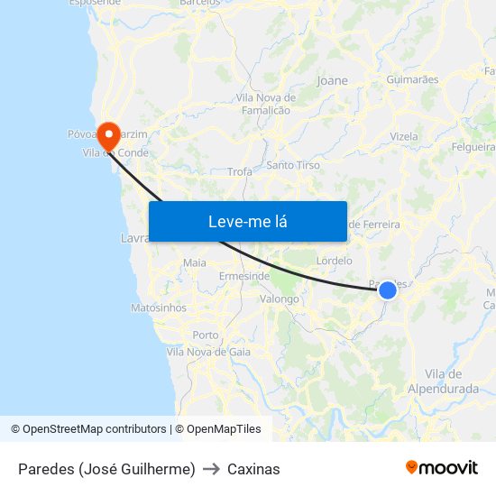 Paredes (José Guilherme) to Caxinas map