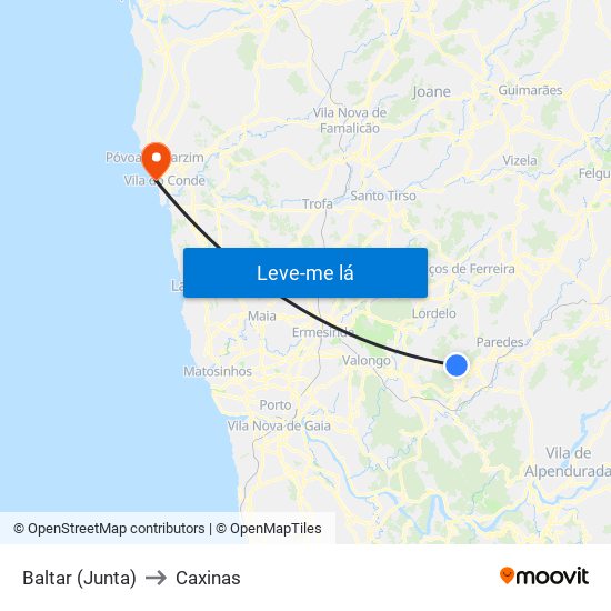 Baltar (Junta) to Caxinas map
