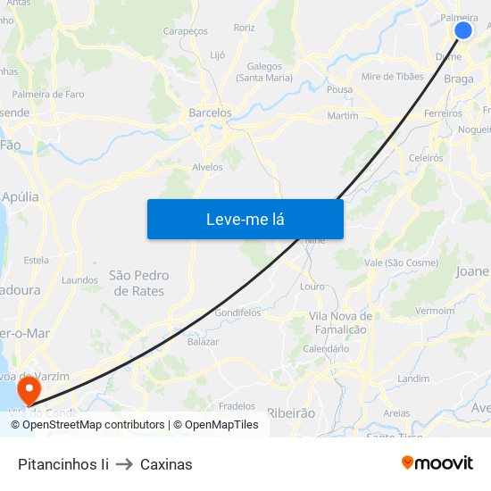 Pitancinhos Ii to Caxinas map