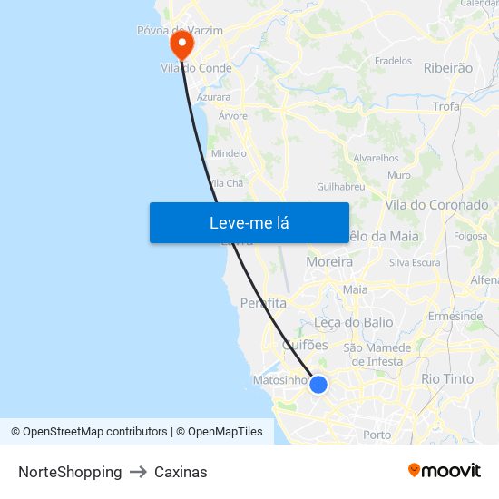 NorteShopping to Caxinas map