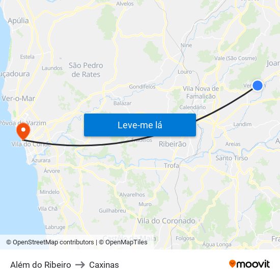 Além do Ribeiro to Caxinas map