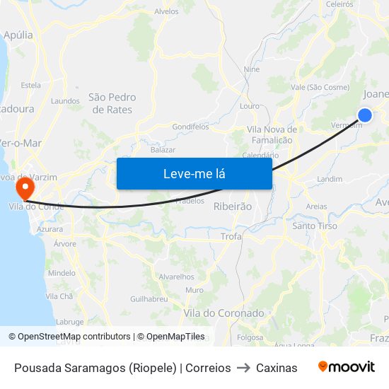 Pousada Saramagos (Riopele) | Correios to Caxinas map