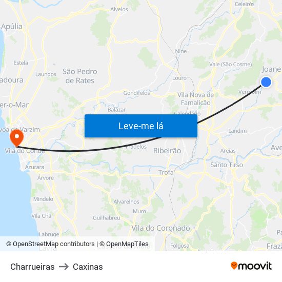 Charrueiras to Caxinas map