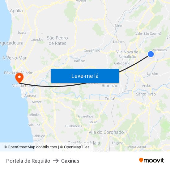 Portela de Requião to Caxinas map