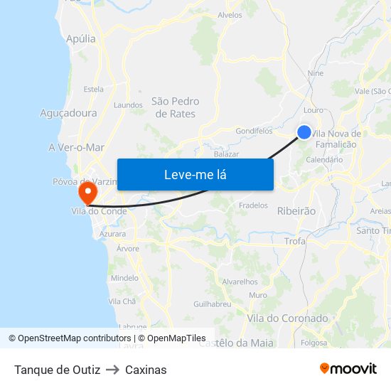 Tanque de Outiz to Caxinas map