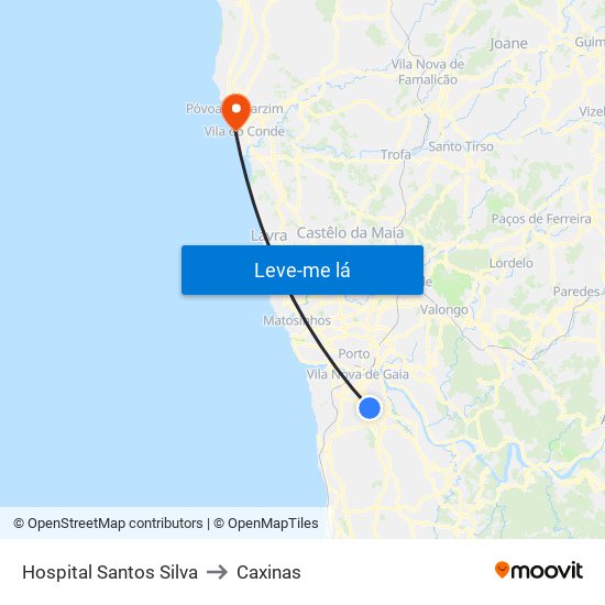 Hospital Santos Silva to Caxinas map